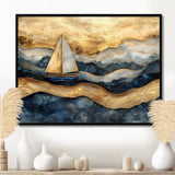 Golden Sailboat On Costal Safire Horizon I - Boat Wall Art Canvas Wall Art