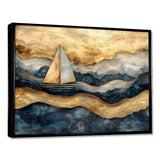 Golden Sailboat On Costal Safire Horizon I - Boat Wall Art Canvas Wall Art