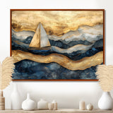 Golden Sailboat On Costal Safire Horizon I - Boat Wall Art Canvas Wall Art