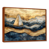 Golden Sailboat On Costal Safire Horizon I - Boat Wall Art Canvas Wall Art