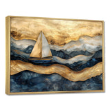 Golden Sailboat On Costal Safire Horizon I - Boat Wall Art Canvas Wall Art