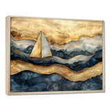 Golden Sailboat On Costal Safire Horizon I - Boat Wall Art Canvas Wall Art