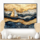 Golden Sailboat On Costal Safire Horizon I - Boat Wall Art Canvas Wall Art