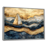 Golden Sailboat On Costal Safire Horizon I - Boat Wall Art Canvas Wall Art
