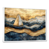 Golden Sailboat On Costal Safire Horizon I - Boat Wall Art Canvas Wall Art