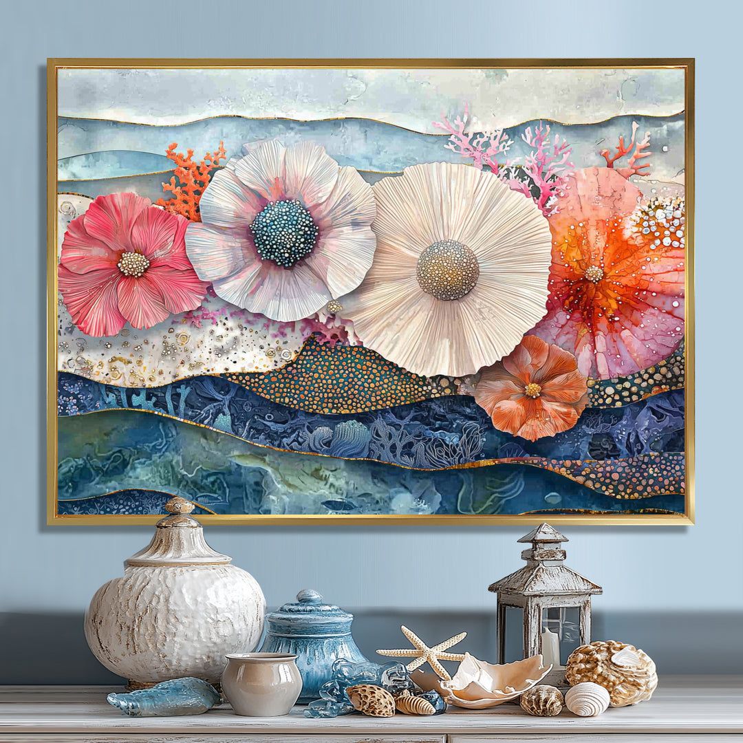 Colorful Sea Urchin And Flower Serenade - Sea Urchin Canvas Wall Art