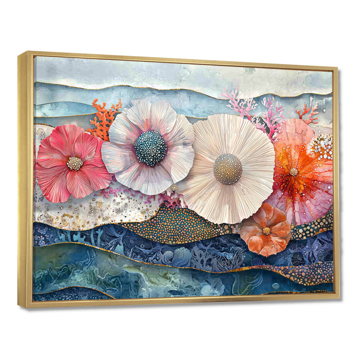 Colorful Sea Urchin And Flower Serenade - Sea Urchin Canvas Wall Art