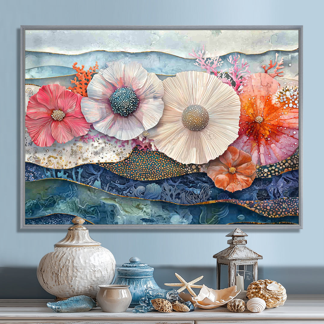 Colorful Sea Urchin And Flower Serenade - Sea Urchin Canvas Wall Art