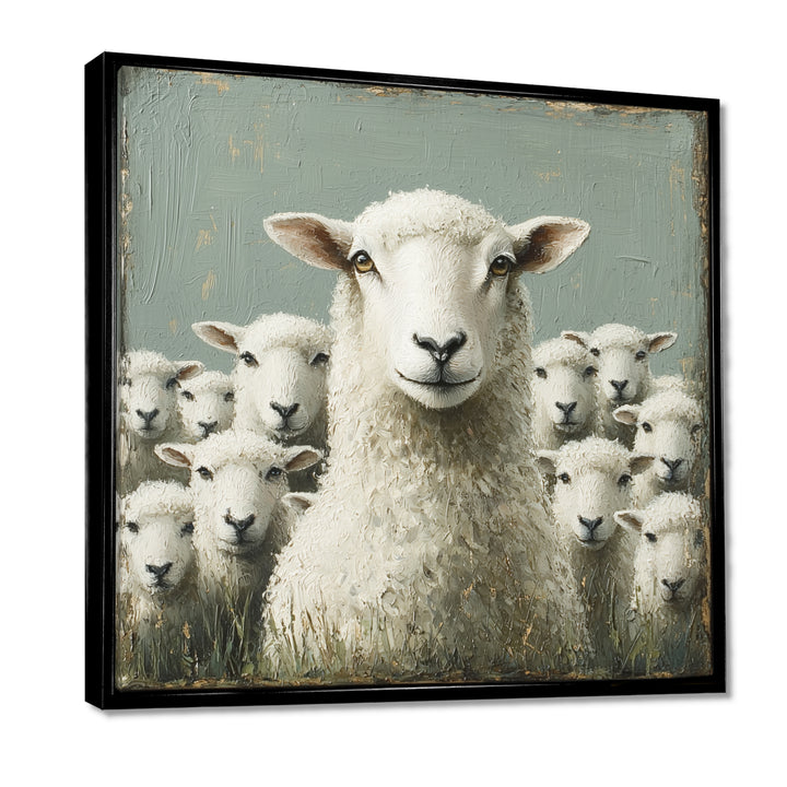 Minimalism Ewes Gaze Of Sheep Family Portrait - Sheep Canvas Wall Art