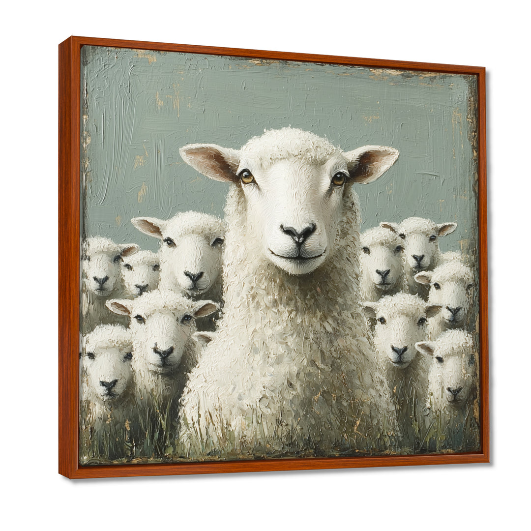 Minimalism Ewes Gaze Of Sheep Family Portrait - Sheep Canvas Wall Art
