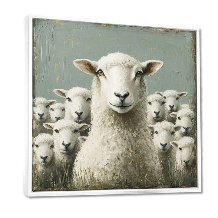Minimalism Ewes Gaze Of Sheep Family Portrait - Sheep Canvas Wall Art