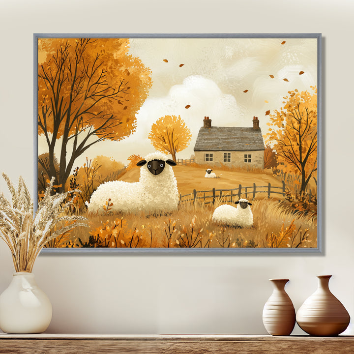 Sheep Farmyard Friends In Autumn - Sheep Wall Decor