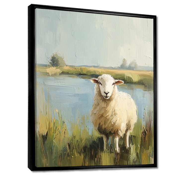 Sheep By The Pond With Gentle Breeze - Sheep Wall Art Prints
