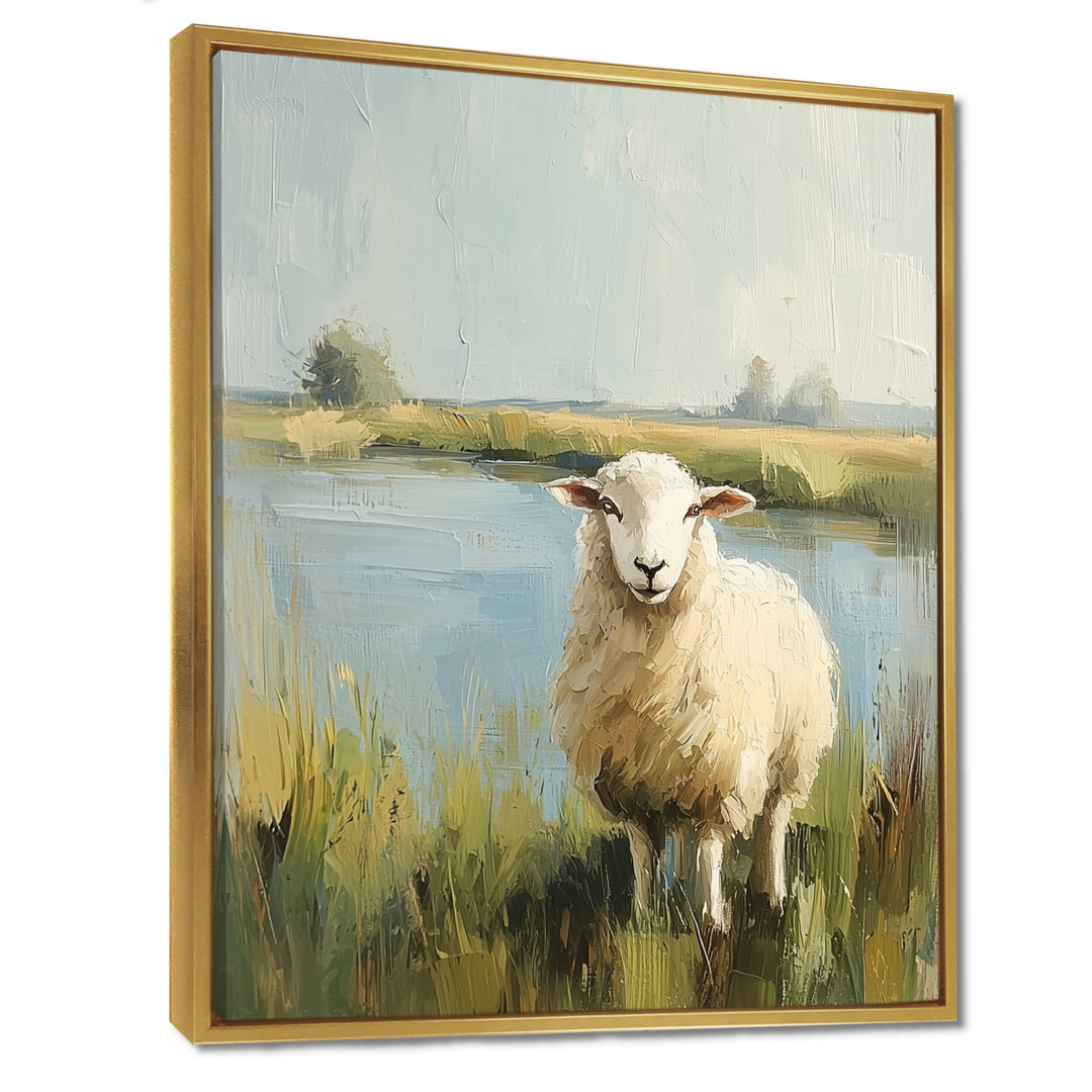 Sheep By The Pond With Gentle Breeze - Sheep Wall Art Prints
