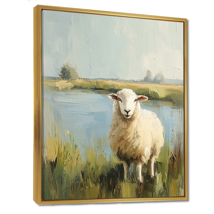 Sheep By The Pond With Gentle Breeze - Sheep Wall Art Prints