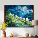 Mountain Path Of Sheep Family - White Sheep Wall Art