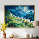 Mountain Path Of Sheep Family - White Sheep Wall Art