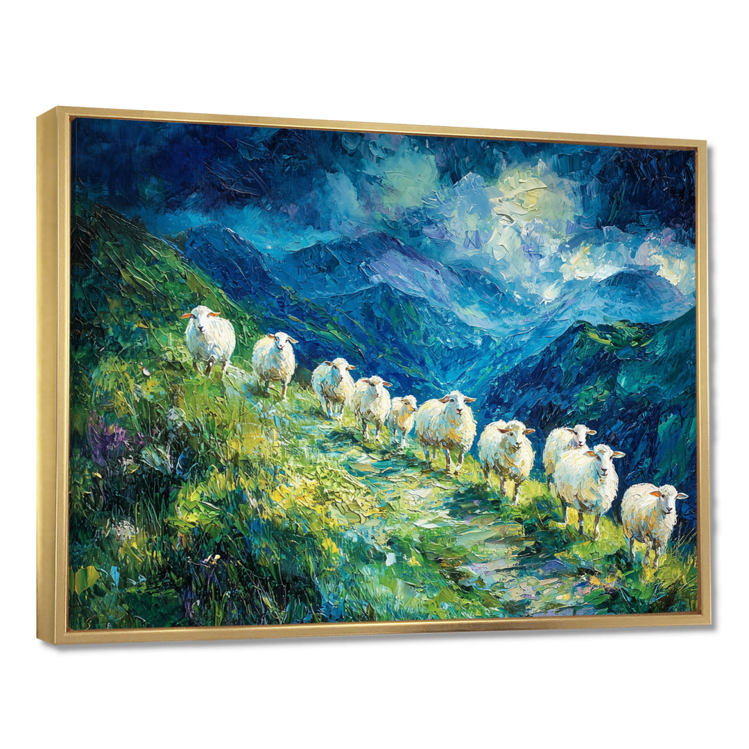 Mountain Path Of Sheep Family - White Sheep Wall Art