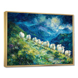 Mountain Path Of Sheep Family - White Sheep Wall Art