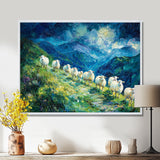 Mountain Path Of Sheep Family - White Sheep Wall Art