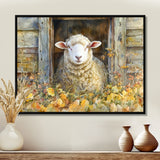 Sheep Floral Portrait At The Barn - Sheep Bedroom Wall Art