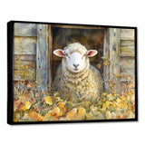 Sheep Floral Portrait At The Barn - Sheep Bedroom Wall Art