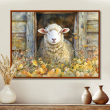 Sheep Floral Portrait At The Barn - Sheep Bedroom Wall Art