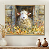 Sheep Floral Portrait At The Barn - Sheep Bedroom Wall Art