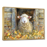 Sheep Floral Portrait At The Barn - Sheep Bedroom Wall Art