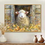 Sheep Floral Portrait At The Barn - Sheep Bedroom Wall Art