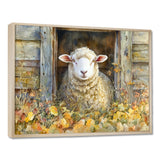 Sheep Floral Portrait At The Barn - Sheep Bedroom Wall Art
