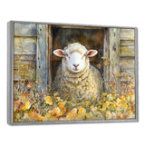 Sheep Floral Portrait At The Barn - Sheep Bedroom Wall Art