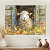 Sheep Floral Portrait At The Barn - Sheep Bedroom Wall Art
