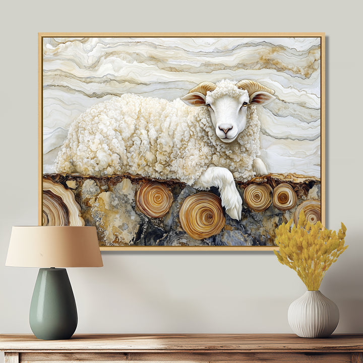 Golden Marbled Sheep A Wooden River - Sheep Wall Decor
