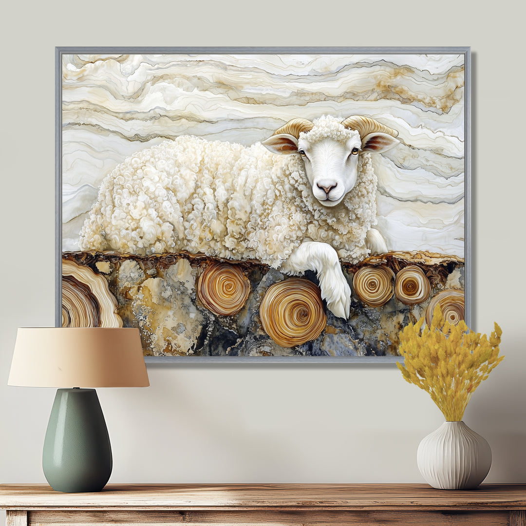 Golden Marbled Sheep A Wooden River - Sheep Wall Decor