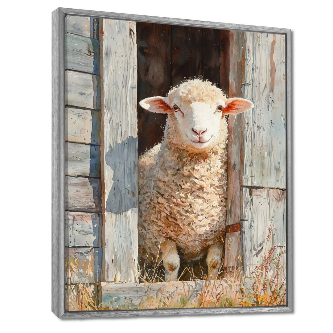 Sheep Portrait At The Barn - Sheep Canvas Wall Art