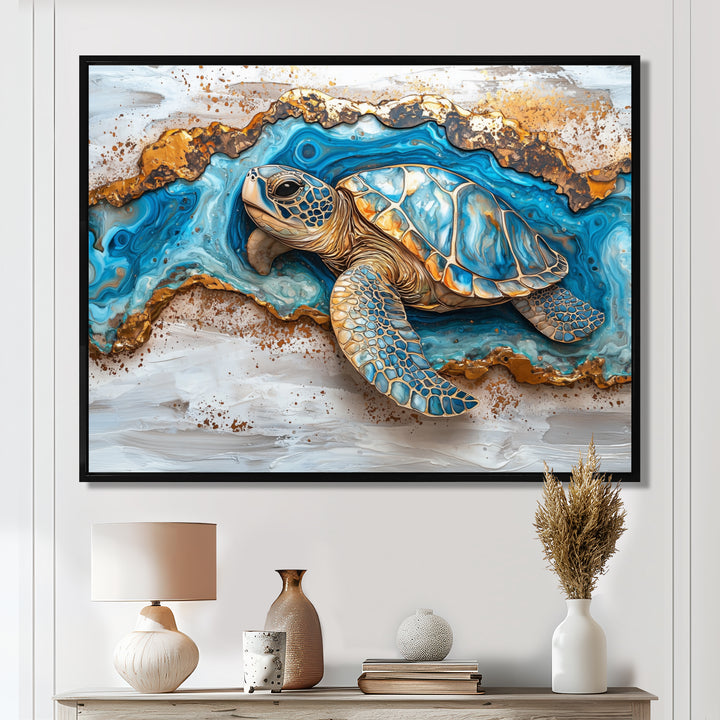 Turtle On Beach Landscape Collage - Turtle Wall Decor