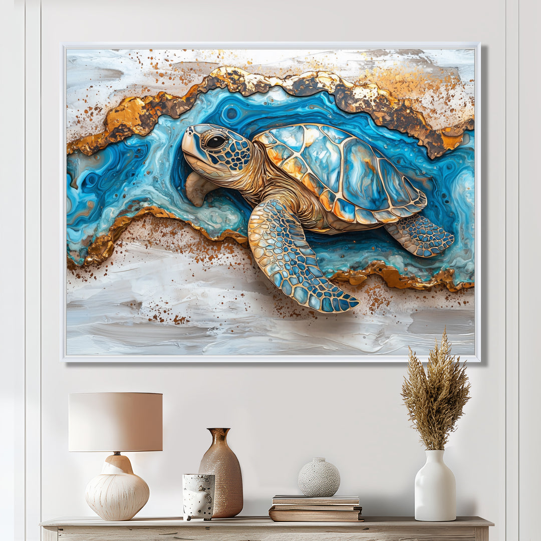 Turtle On Beach Landscape Collage - Turtle Wall Decor