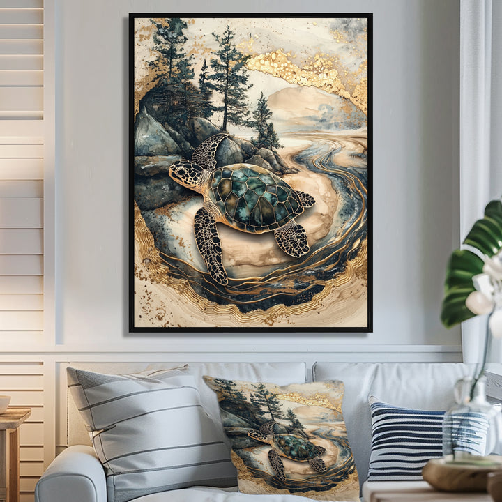 Turtle On Forest Landscape Collage - Turtle Wall Decor