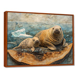 Canadian Walrus Family On A Top Of Wood Slide - Grey Walrus Wall Art
