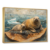 Canadian Walrus Family On A Top Of Wood Slide - Grey Walrus Wall Art
