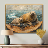 Canadian Walrus Family On A Top Of Wood Slide - Grey Walrus Wall Art