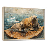 Canadian Walrus Family On A Top Of Wood Slide - Grey Walrus Wall Art