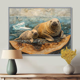 Canadian Walrus Family On A Top Of Wood Slide - Grey Walrus Wall Art
