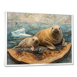 Canadian Walrus Family On A Top Of Wood Slide - Grey Walrus Wall Art