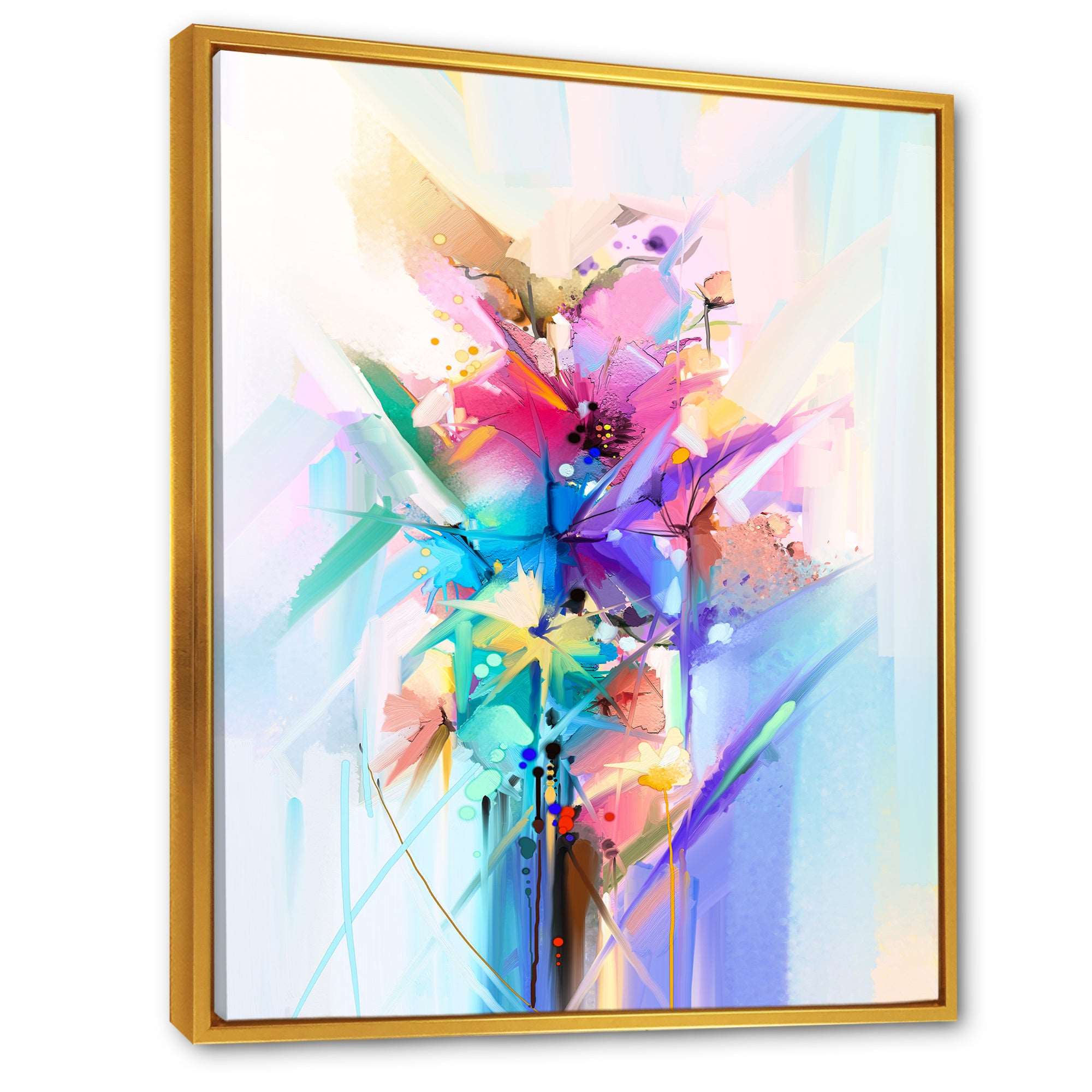 Abstract Colorful Spring Flowers Framed Canvas Vibrant Gold - 1.5" Thick