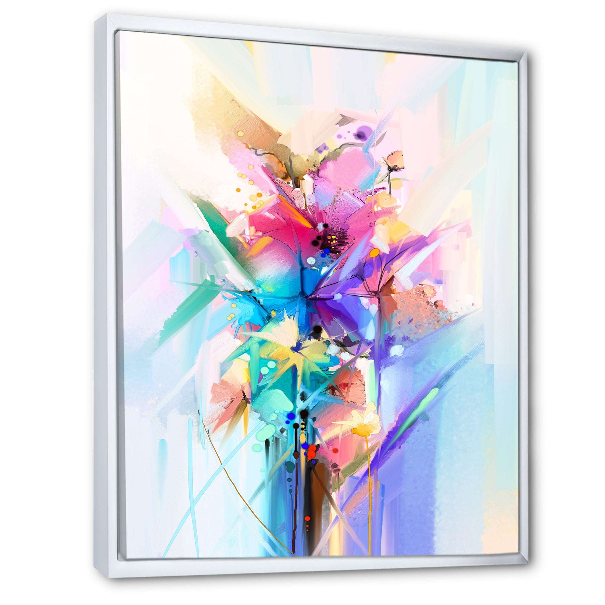 Abstract Colorful Spring Flowers Framed Canvas Matte White - 1.5" Thick