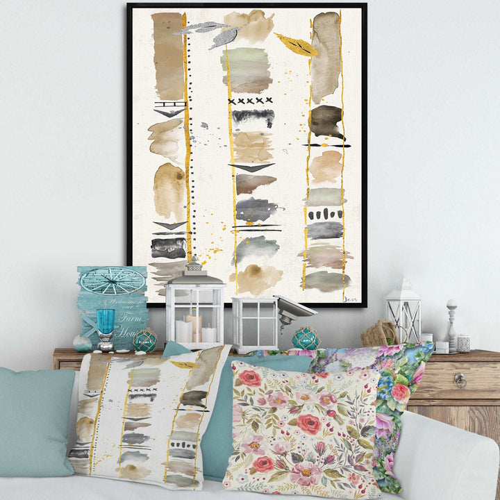 Abstract Gold Birch Trees I Framed Canvas Vibrant Black - 1.5" Thick