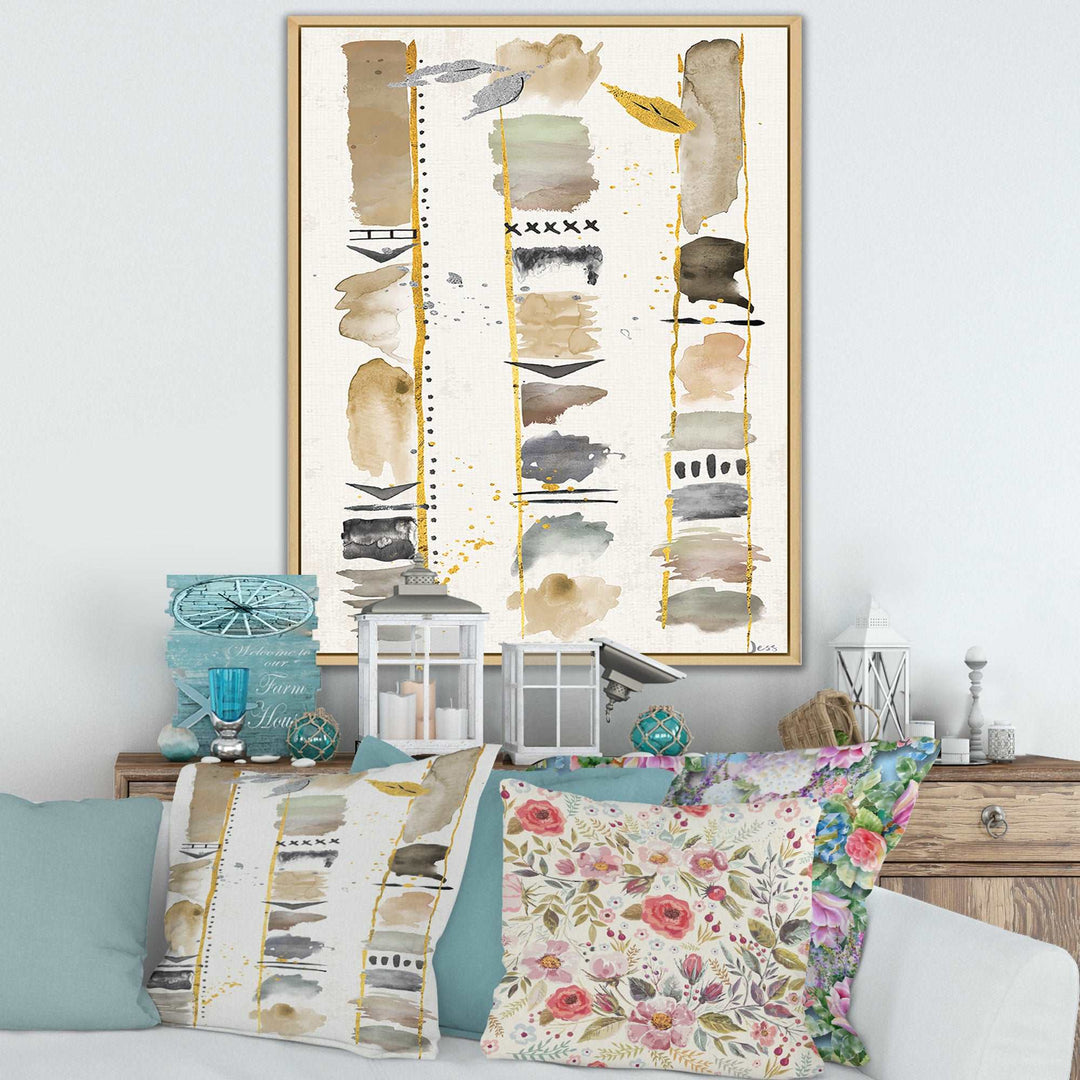 Abstract Gold Birch Trees I Framed Canvas Matte White - 1.5" Thick