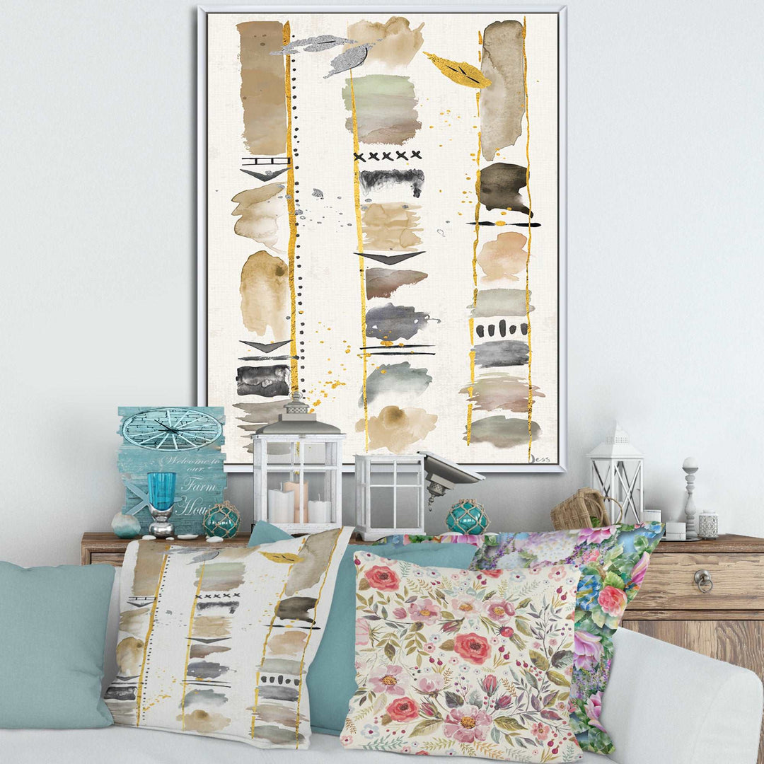 Abstract Gold Birch Trees I Framed Canvas Matte White - 1.5" Thick